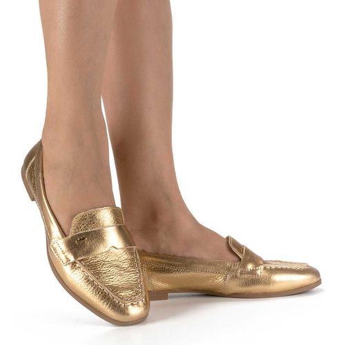 Mocassim Dakota  de Couro Dourado