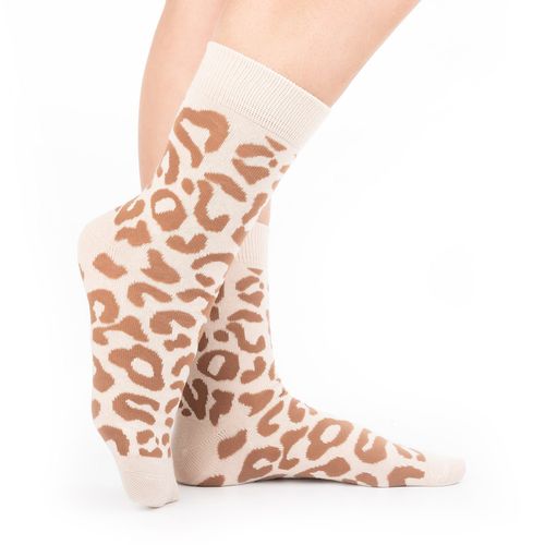 Par de  Meia Dakota Animal Print Bege