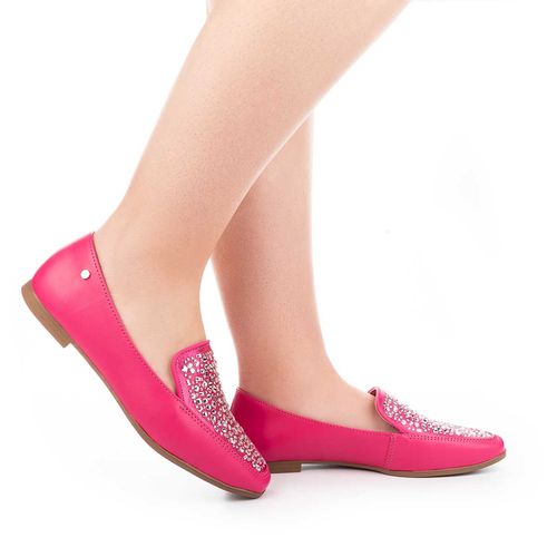 Sapato Tanara  Loafer Rosa com Pedrarias