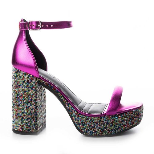 Sandália Tanara Plataforma de Salto Bloco Rosa