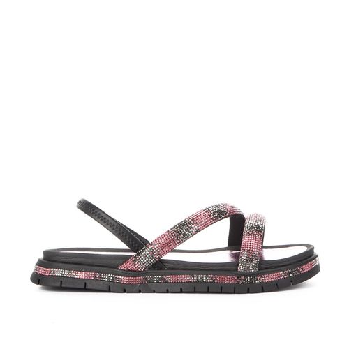 Sandália Tanara Flatform Preta e Rosa