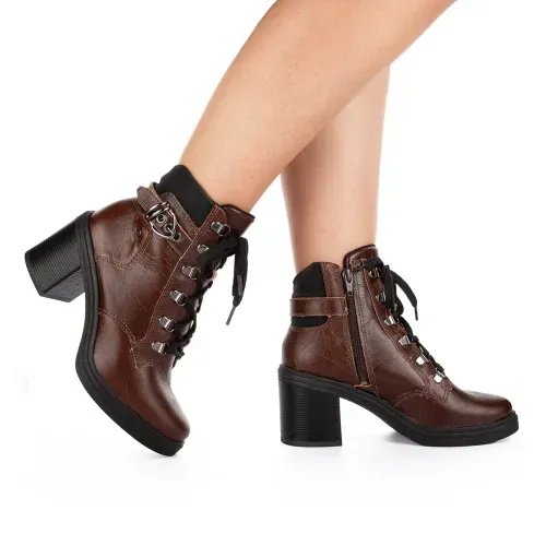 Bota Coturno  Tanara de Salto Bloco Marrom