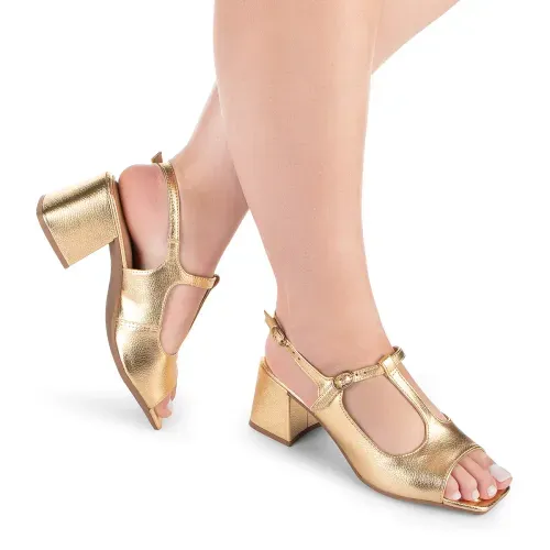 Sandália Tanara  de Salto Bloco Metalizada