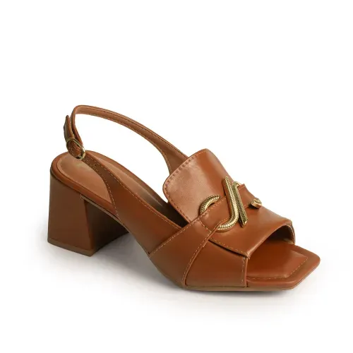 Sandália Tanara de Salto Bloco Caramelo