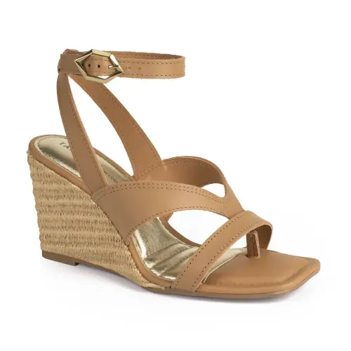 Sandália Tanara Anabela em Couro Caramelo