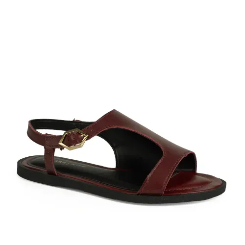 Sandália Tanara Rasteira em Couro Bordô