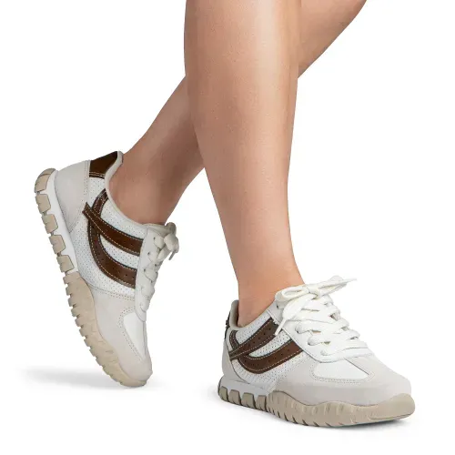 Tênis Tanara Jogging em Couro Bege