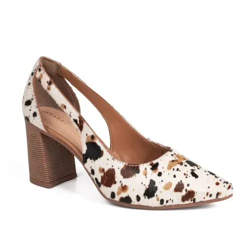 Scarpin Tanara em Couro de Salto Bloco Animal Print