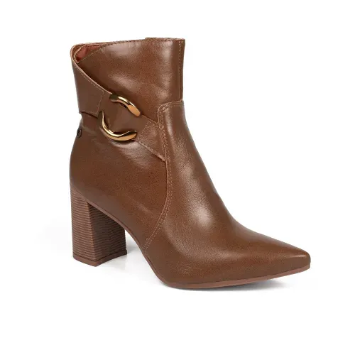 Bota Tanara em Couro de Cano Curto Caramelo