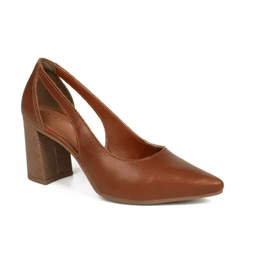 Scarpin Tanara em Couro de Salto Bloco Caramelo