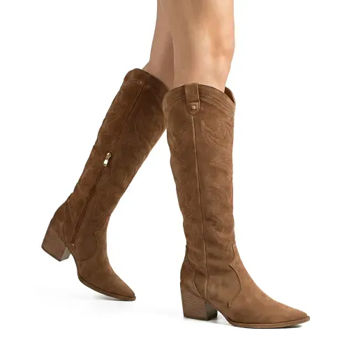 Bota Tanara Western em Couro Marrom