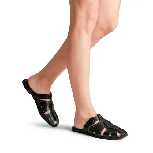 Mule Tanara em Couro Preto