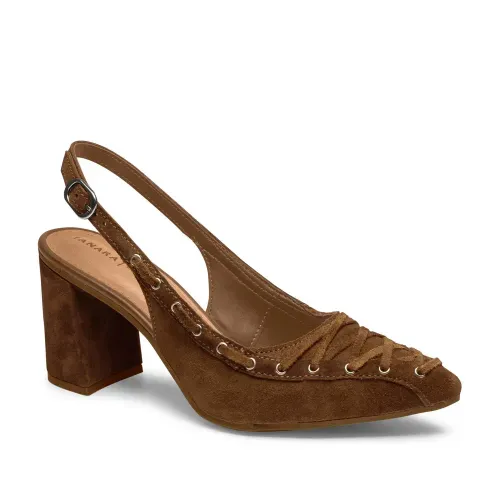 Scarpin Tanara em Couro de Salto Bloco Marrom